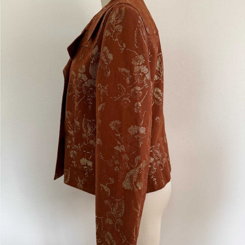 Apostrophe Rust Floral Jacquard Blazer Double Breasted Jacket Vintage Style - Picture 8 of 15
